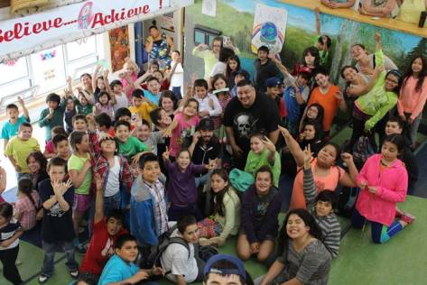 Jay at the school he attended as a kid - coming back for a visit and to launch the Graphic Novel section of the Library, 2014.